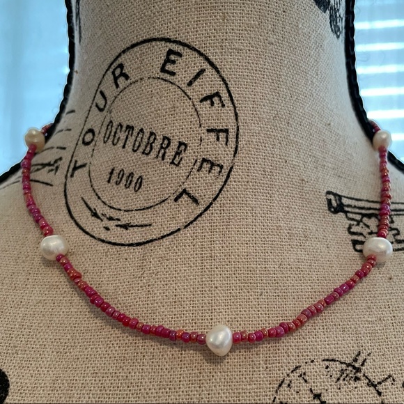 ❤️ Genuine Freshwater Pearls with Red Glass Beads Necklace - Picture 4 of 6